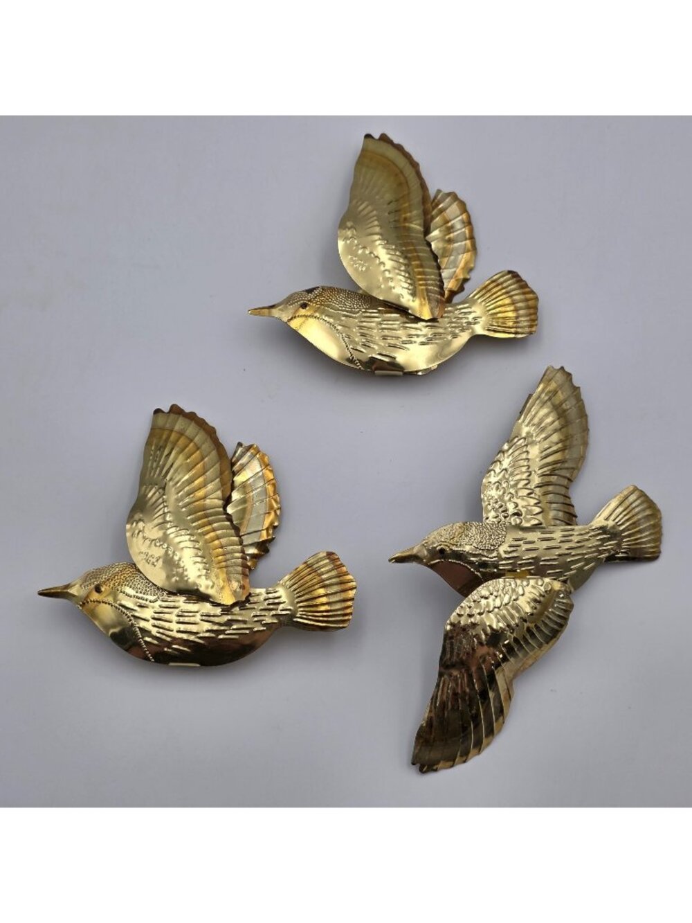 Vintage Home Interiors Gold Metal Flying Birds Wall Decor Set of 3 MCM Retro